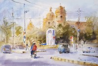 Abbas Kamangar, 15 x 22 Inch, Watercolor on Paper, Citycape Painting, AC-AK-020